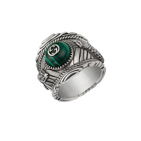 Unisex Gucci ring with green stone and snakes 